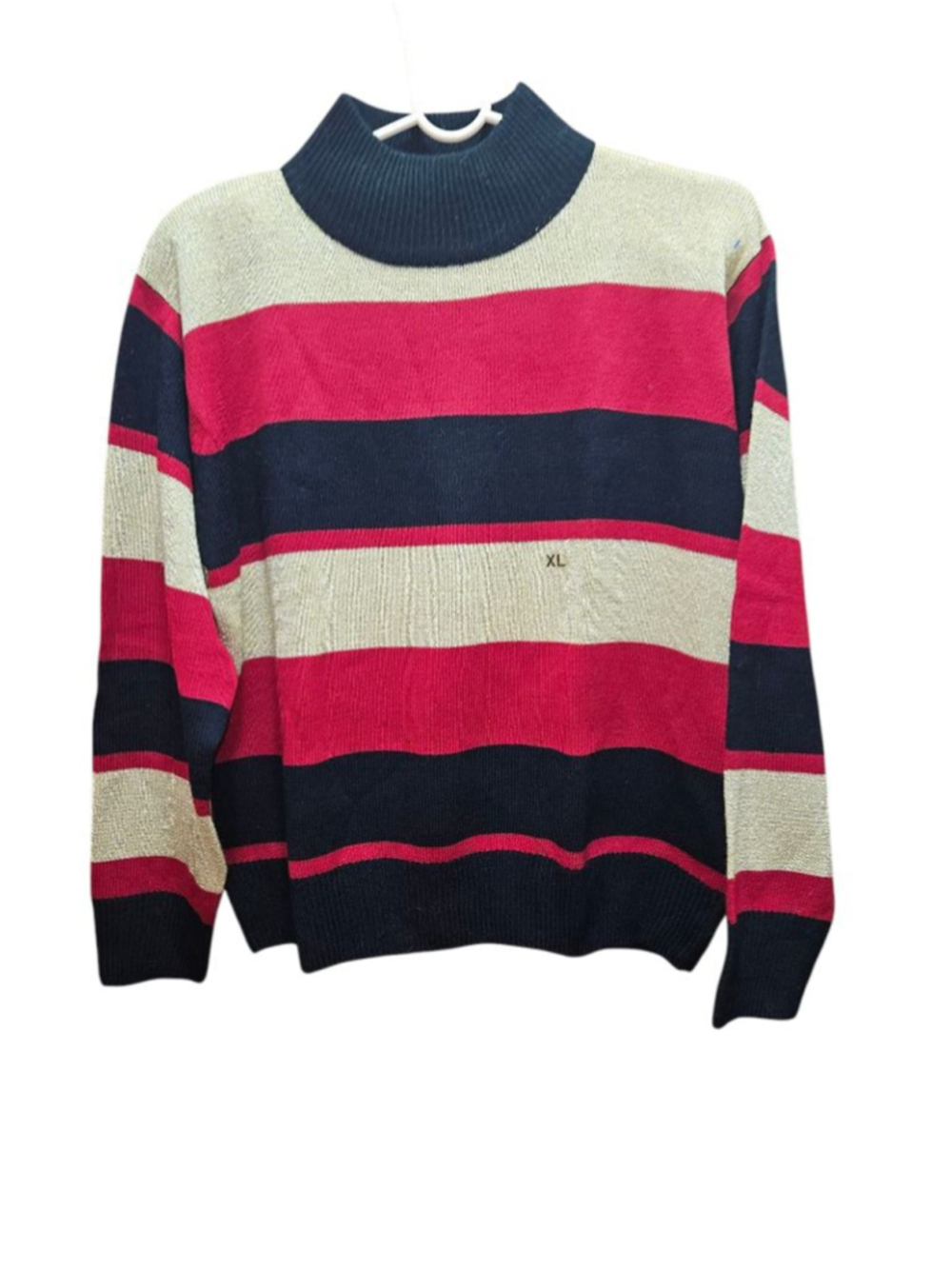 Women's Vintage Dressbarn Cowl Neck Sweater XL Red Black Striped Shimmery